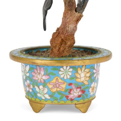 Chinese hardstone flower model in a cloisonn enamel flowerpot