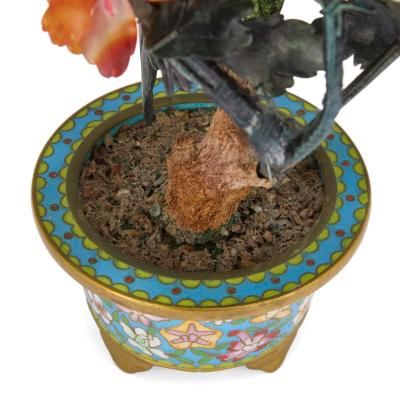 Chinese hardstone flower model in a cloisonn enamel flowerpot