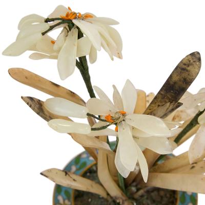 Chinese hardstone flower model in a cloisonn enamel planter
