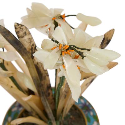 Chinese hardstone flower model in a cloisonn enamel planter