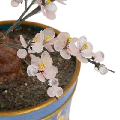 Chinese hardstone model of cherry blossom in a cloisonn enamel planter