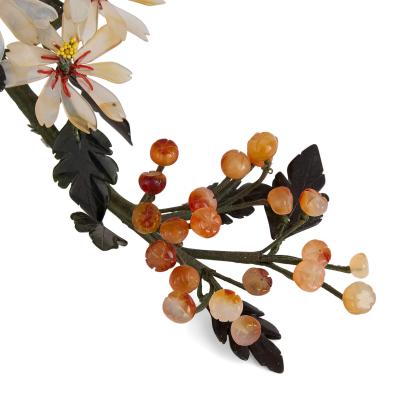 Chinese rose quartz agate and nephrite flower model in a cloisonn enamel pot