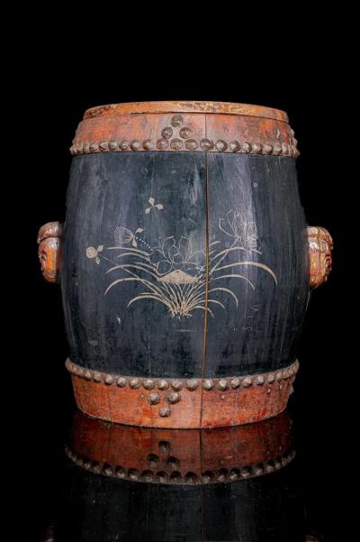 Chinese wooden Rice box with handpainted decoration