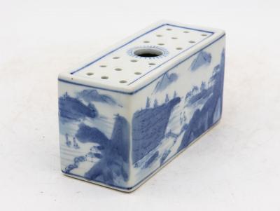 Chinoiserie Blue and White Flower Brick England Early 20th C 