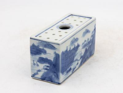 Chinoiserie Blue and White Flower Brick England Early 20th C 