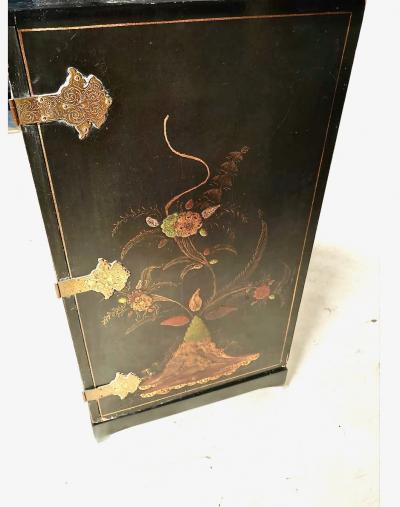 Chinoiserie Cabinet On Stand Japanned Finish c 1950 1960