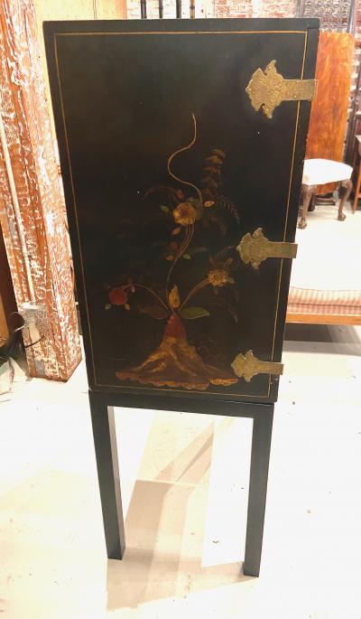 Chinoiserie Cabinet On Stand Japanned Finish c 1950 1960