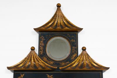 Chinoiserie Ebonized Two Tiered Pagoda Topped Mirror