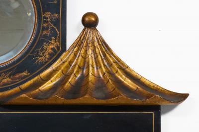 Chinoiserie Ebonized Two Tiered Pagoda Topped Mirror