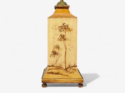 Chinoiserie Painted Wood Brass Table Lamp USA 1960s