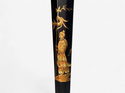 Chinoiserie Painted Wood Gilt Ebonized Table Lamps USA 1970s
