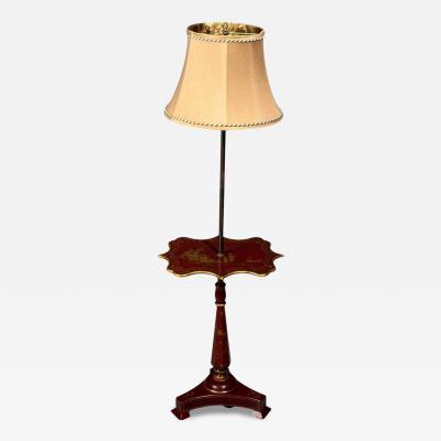 Chinoiserie Red Japanned Floor Lamp Wood Brass