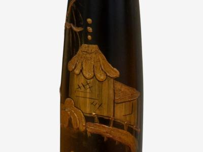 Chinoiserie Style Crackle Lacquer Giltwood Floor Lamp with Shelf USA 20th C