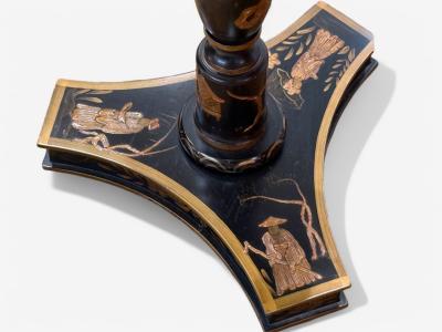 Chinoiserie Style Crackle Lacquer Giltwood Floor Lamp with Shelf USA 20th C