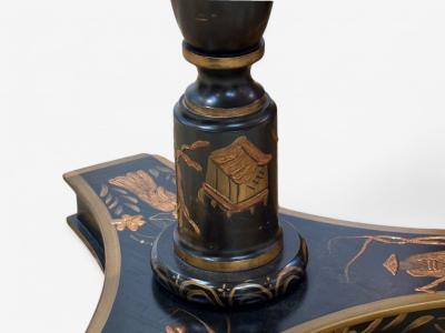 Chinoiserie Style Crackle Lacquer Giltwood Floor Lamp with Shelf USA 20th C