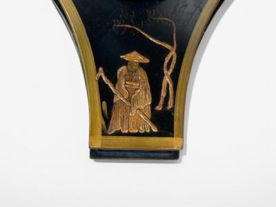 Chinoiserie Style Crackle Lacquer Giltwood Floor Lamp with Shelf USA 20th C