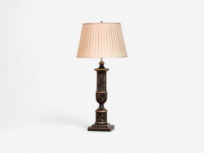 Chinoiserie Style Ebonized Wood Gilt Table Lamps USA 1960s