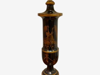 Chinoiserie Style Ebonized Wood Gilt Table Lamps USA 1960s