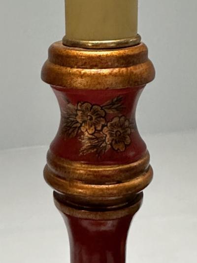 Chinoiserie Table Desk Lamps Red Jappanned Wood Giltwood 1940s