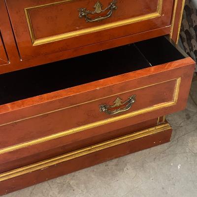 Chinoiseries Red Lacquered Bureau Abattant France XX century
