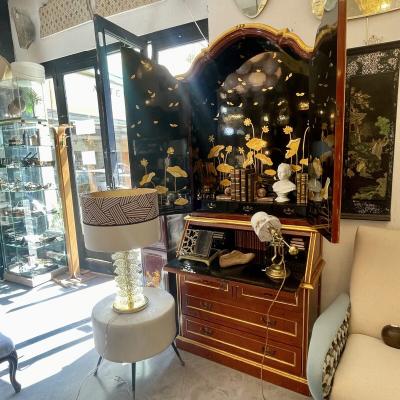 Chinoiseries Red Lacquered Bureau Abattant France XX century