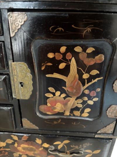 Chinses Black Lacquered Miniature Jewelry Cabinet