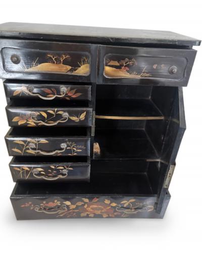 Chinses Black Lacquered Miniature Jewelry Cabinet