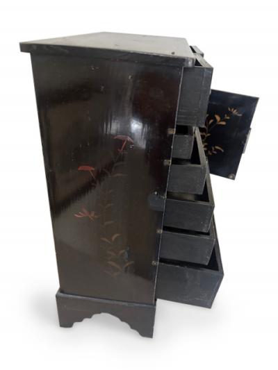 Chinses Black Lacquered Miniature Jewelry Cabinet