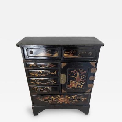 Chinses Black Lacquered Miniature Jewelry Cabinet