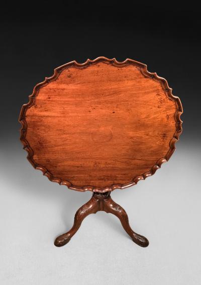 Chippendale Period Carved Mahogany Piecrust Tripod Table