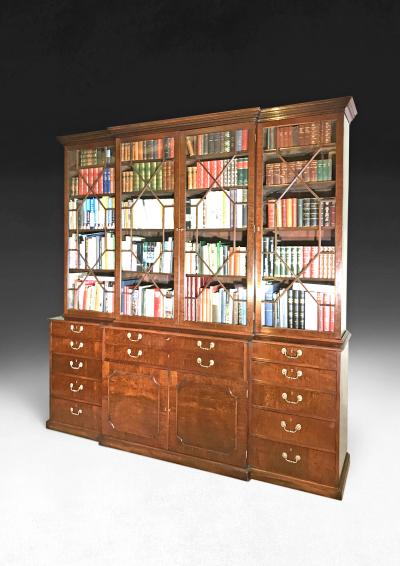 Chippendale Period Mahogany Secretaire Breakfront Bookcase