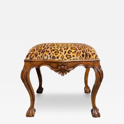 Chippendale Style Mahogany Cheetah Velvet Bench Stool Ottoman