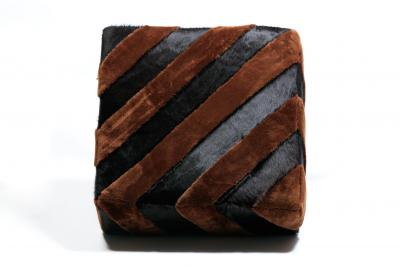 Chocolate Shearling Black Cowhide Zig Zag Ottoman by Interior Motives