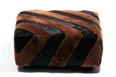 Chocolate Shearling Black Cowhide Zig Zag Ottoman by Interior Motives