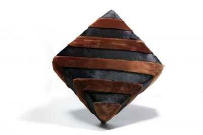 Chocolate Shearling Black Cowhide Zig Zag Ottoman by Interior Motives