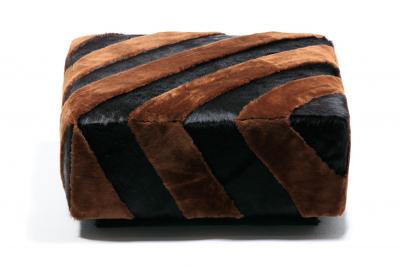 Chocolate Shearling Black Cowhide Zig Zag Ottoman by Interior Motives