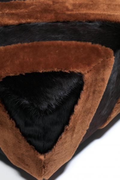 Chocolate Shearling Black Cowhide Zig Zag Ottoman by Interior Motives
