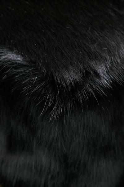 Chocolate Shearling Black Cowhide Zig Zag Ottoman by Interior Motives