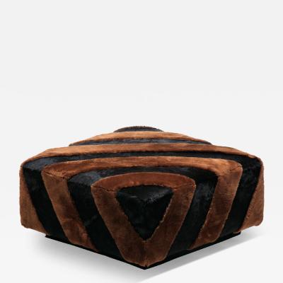 Chocolate Shearling Black Cowhide Zig Zag Ottoman by Interior Motives
