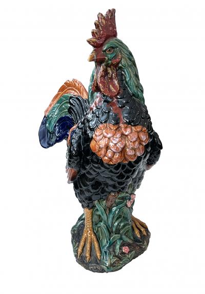 Choisy le Roi Large French Polychromed Ceramic Rooster in the Manner of Choisy le Roi