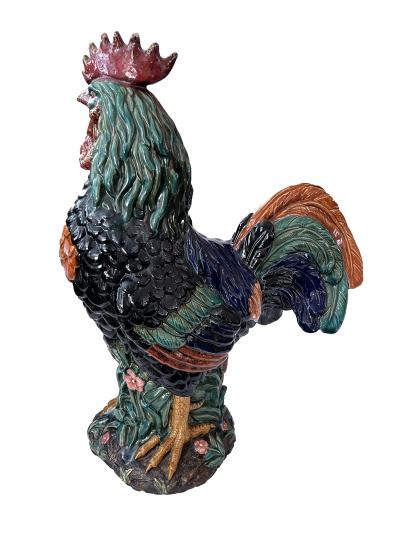Choisy le Roi Large French Polychromed Ceramic Rooster in the Manner of Choisy le Roi