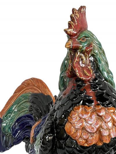 Choisy le Roi Large French Polychromed Ceramic Rooster in the Manner of Choisy le Roi