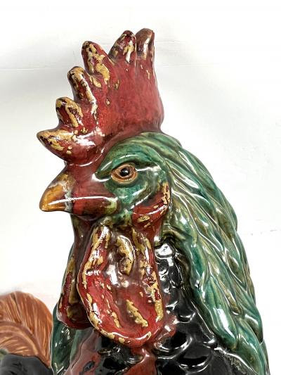 Choisy le Roi Large French Polychromed Ceramic Rooster in the Manner of Choisy le Roi