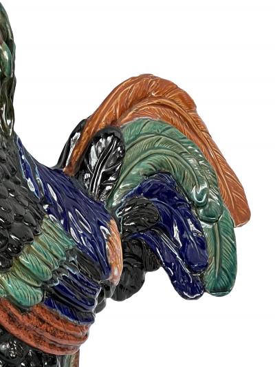 Choisy le Roi Large French Polychromed Ceramic Rooster in the Manner of Choisy le Roi