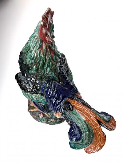 Choisy le Roi Large French Polychromed Ceramic Rooster in the Manner of Choisy le Roi