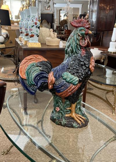 Choisy le Roi Large French Polychromed Ceramic Rooster in the Manner of Choisy le Roi