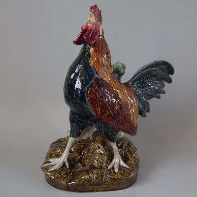 Choisy le Roi Majolica Rooster Cockerel Vase by Louis Carrier Belleuse