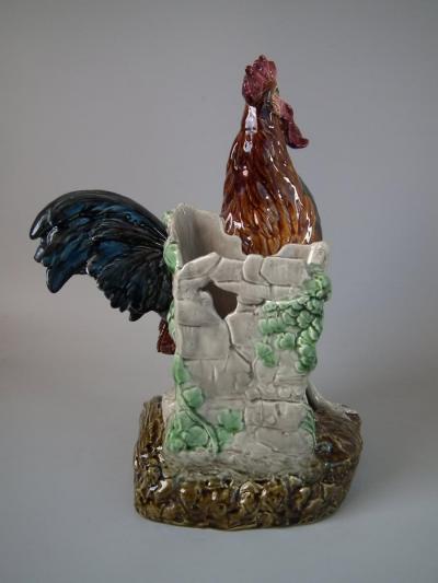 Choisy le Roi Majolica Rooster Cockerel Vase by Louis Carrier Belleuse