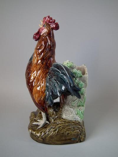Choisy le Roi Majolica Rooster Cockerel Vase by Louis Carrier Belleuse