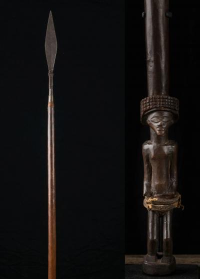 Chokwe Ceremonial Spear with sculptured figure at the base DRC